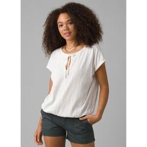 ✨Prana- Soft White pintuck front short sleeve Ocupas Popover Cotton Sz S blouse✨